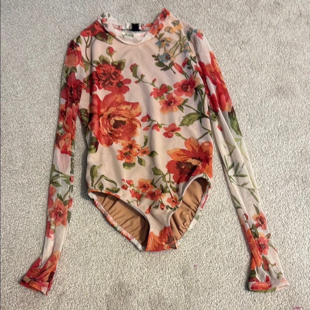 Floral Long Sleeve Bodysuit - Red and Green